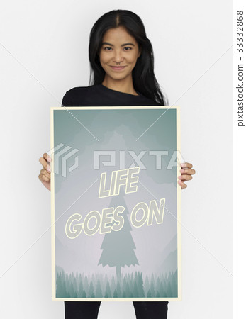People holding aspiration word quote banner board 33332868