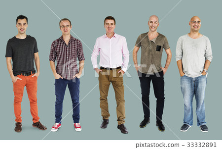 Diversity Adult Men Set Gesture Standing Together Studio Isolated 33332891
