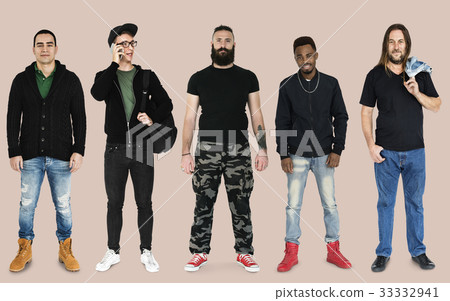 Group of men smiling and standing in a row 33332941