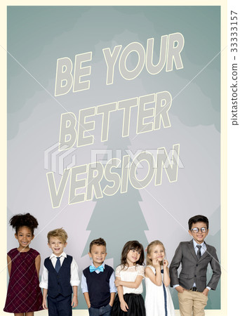 Group of school kids with aspiration word graphic Group of school kids with aspiration word graphic 33333157