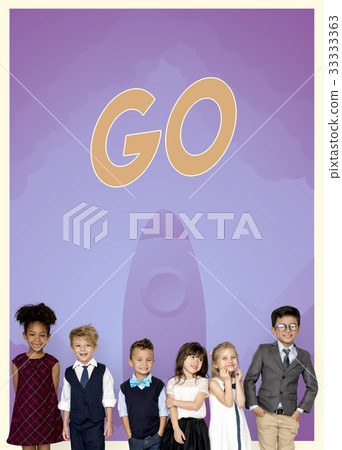 Group of school kids with aspiration word graphic 33333363