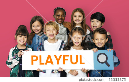 Children with searching banner for childhood Children with searching banner for childhood 33333875