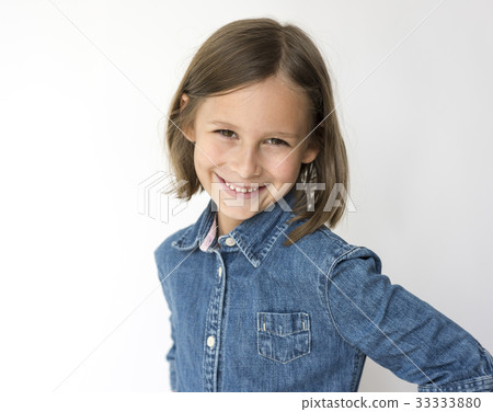 Kid Studio Shoot Wearing Casual Adorable on White Background Kid Studio Shoot Wearing Casual Adorable on White Background 33333880