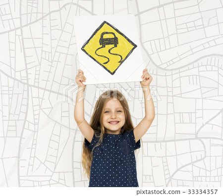 Young girl holding network graphic overlay banner Young girl holding network graphic overlay banner 33334357