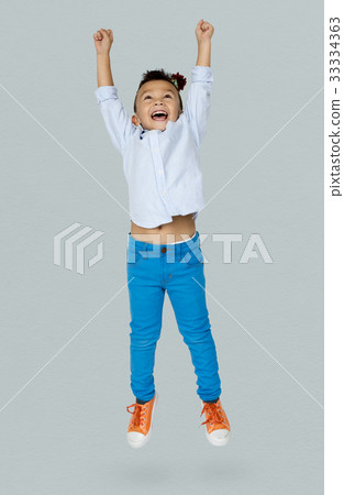 Little Boy Junping Enjoy Happiness Cheerful Studio Portrait 33334363