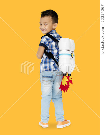 Little Boy With Toy Rocket on The Back Little Boy With Toy Rocket on The Back 33334367