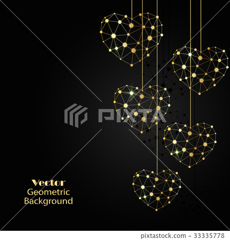 Gold hearts made of connected lines and dots Gold hearts made of connected lines and dots 33335778