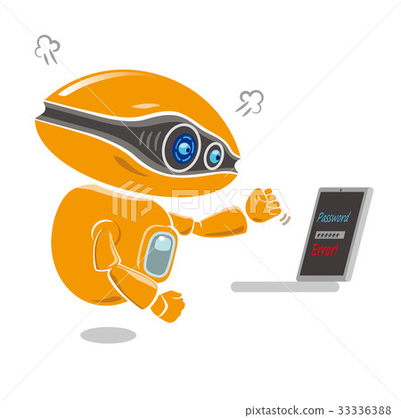 Orange robot is frustrated with a password input mistake on a laptop 33336388