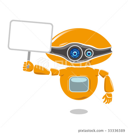 An orange robot has a blank placard. An orange robot has a blank placard. 33336389
