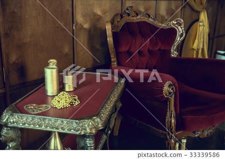 Old red furniture in the room 33339586