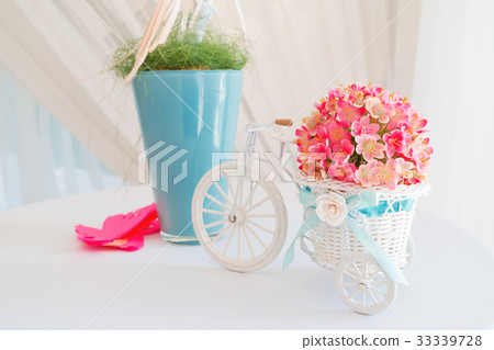 white branch and decorative flower bicycle white branch and decorative flower bicycle 33339728