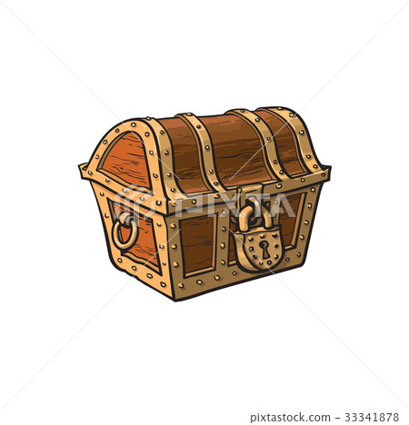vector closed locked wooden treasure chest - Stock Illustration ...