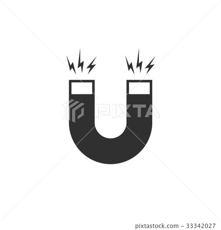 Magnet icon vector, flat cartoon black and white 33342027