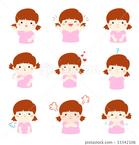 Variety girl face expression vector illustration. 33342106