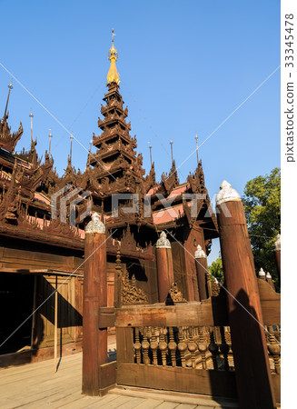 Wooden teak monastery in Mandalay, Myanmar 33345478
