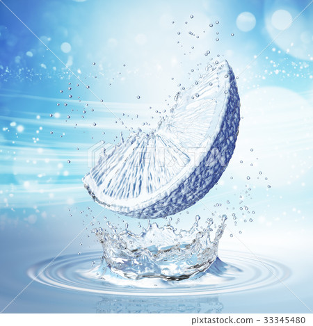 lemon made out of water splashes. Blue background lemon made out of water splashes. Blue background 33345480