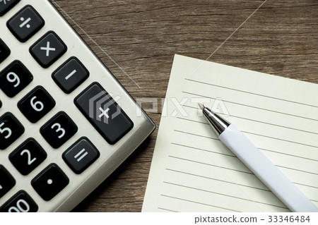 Blank note book with pen and calculator Blank note book with pen and calculator 33346484