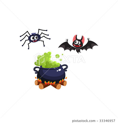 Caldron, bat and spider, traditional Halloween 33346957