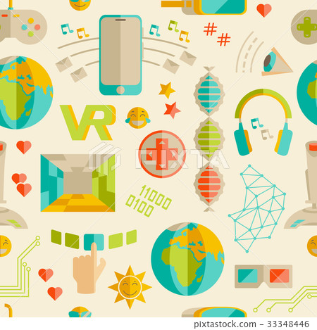 Doodle vector seamless pattern with virtual 33348446