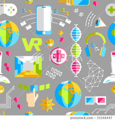 Doodle vector seamless pattern with virtual 33348447