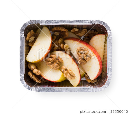 Healthy food in boxes, diet concept. Apples and Healthy food in boxes, diet concept. Apples and 33350040