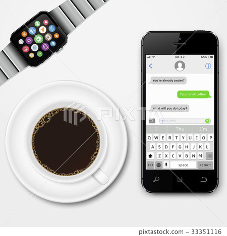 Mobile phone, smart watch and coffee cup 33351116