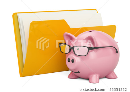 Yellow computer folder icon with piggy bank 33351232