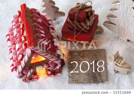 Gingerbread House, Sled, Snow, Text 2018 Gingerbread House, Sled, Snow, Text 2018 33351699