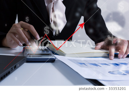 Double exposure business people working  33353201