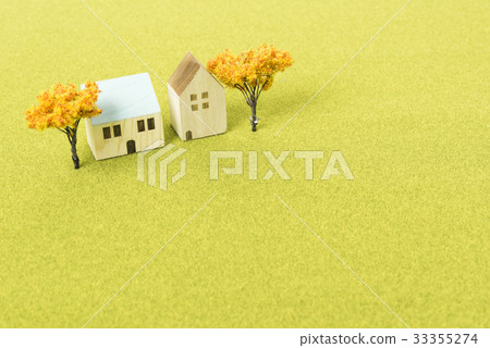 A house of blocks and a model of autumnal trees 33355274