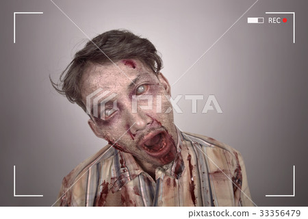Portrait of bloody asian zombie man Portrait of bloody asian zombie man 33356479