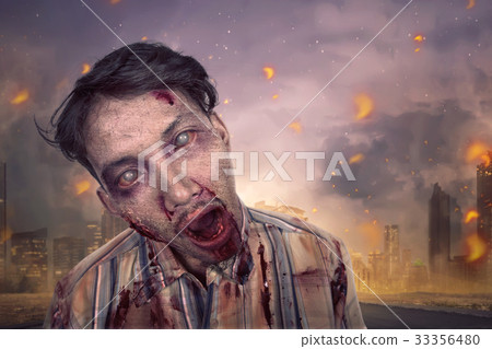 Close up of spooky asian zombie man Close up of spooky asian zombie man 33356480