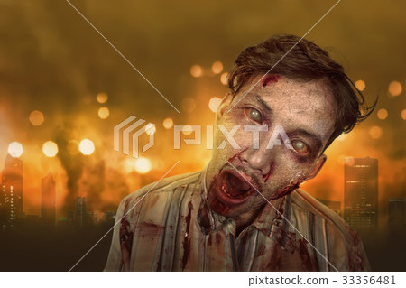 Portrait of asian zombie man with wounded face Portrait of asian zombie man with wounded face 33356481