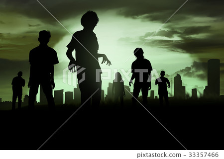 Silhoutte of zombies walking 33357466