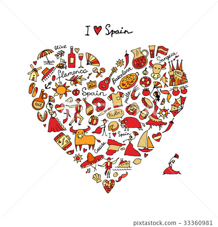 Spain love, art heart shape. Sketch for your 33360981