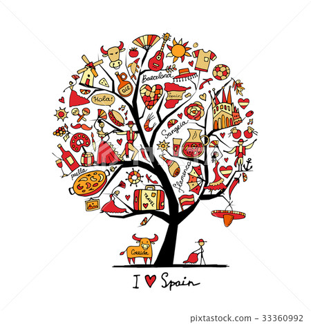 Art tree with spain symbols for your design 33360992