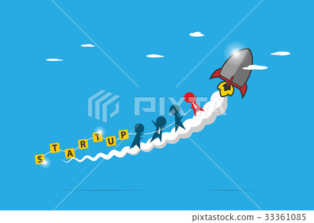business team standing on smoke of rocket business team standing on smoke of rocket 33361085