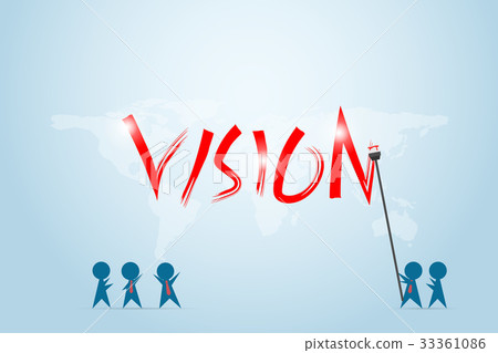 businessman and his team writing vision word businessman and his team writing vision word 33361086