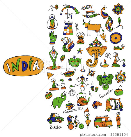 India, icons collection. Sketch for your design India, icons collection. Sketch for your design 33361104