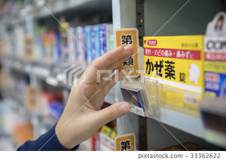 Women buying cold medicine at drug store Women buying cold medicine at drug store 33362622