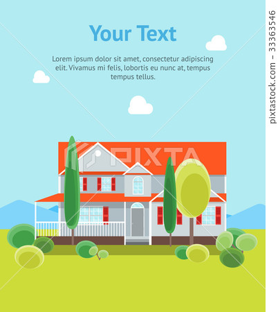 Cartoon House Building Day Time Banner Card Cartoon House Building Day Time Banner Card 33363546