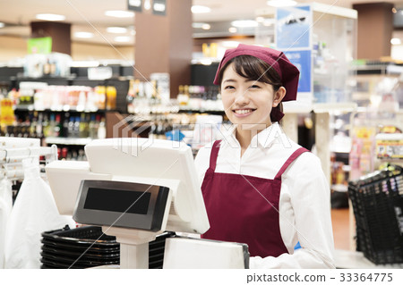 Supermarket supermarket cashier clerk staff one woman Supermarket supermarket cashier clerk staff one woman 33364775