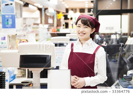 Supermarket supermarket cashier clerk staff one woman Supermarket supermarket cashier clerk staff one woman 33364776