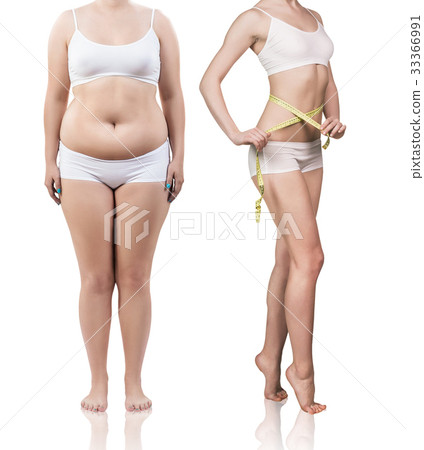 Woman's body before and after weight loss. 33366991