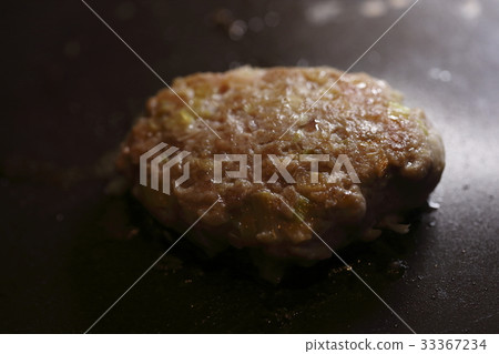 Grilled hamburger in a frying pan 33367234