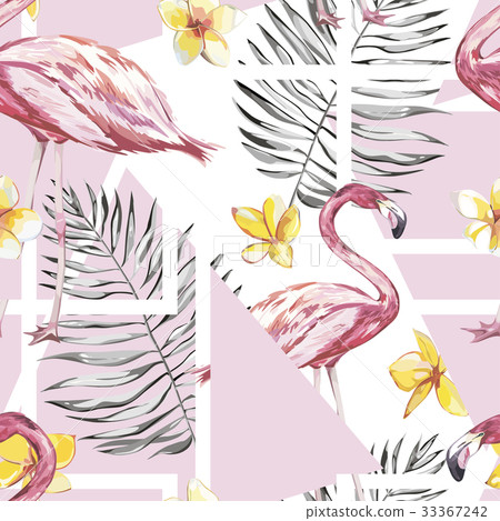 Seamless pattern with tropical Flamingo and Seamless pattern with tropical Flamingo and 33367242