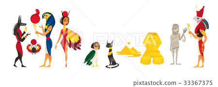 vector cartoon flat Egypt gods set isolated 33367375