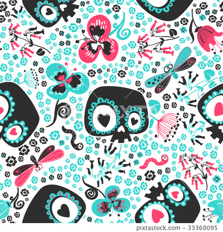 Beautiful seamless pattern with cute cartoon heart 33368095
