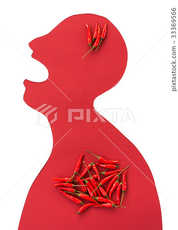 the contour of the person cut from red paper on a the contour of the person cut from red paper on a 33369566