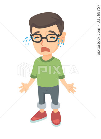 Sad caucasian boy in glasses sobbing. Sad caucasian boy in glasses sobbing. 33369757